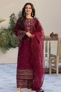 QALAMQAR-3PC DHANAK EMBROIDERED SHIRT WITH ORGANZA EMBROIDERED DUPATTA AND EMB TROUSER-BIC-4092