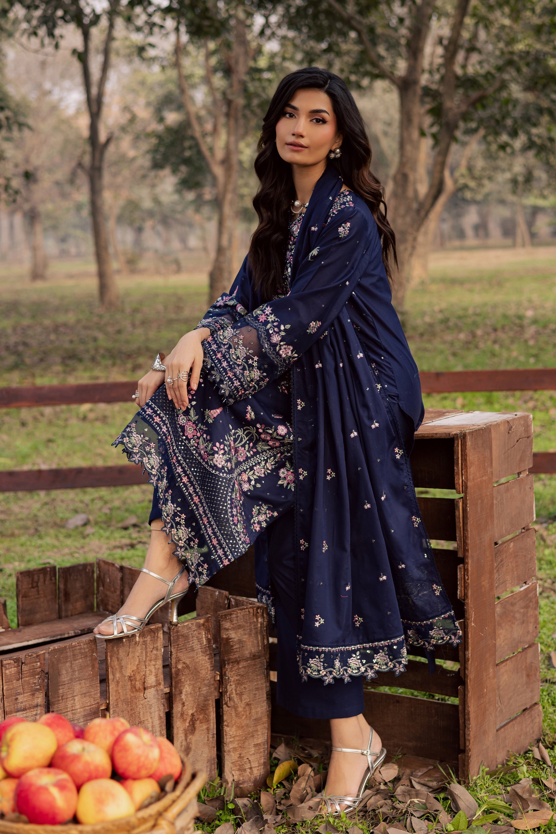 BATIK-3PIECE LAWN SEQUIN EMBROIDERED SHIRT WITH CHIFFON EMBROIDERED DUPATTA AND TROUSER-BIC-4829