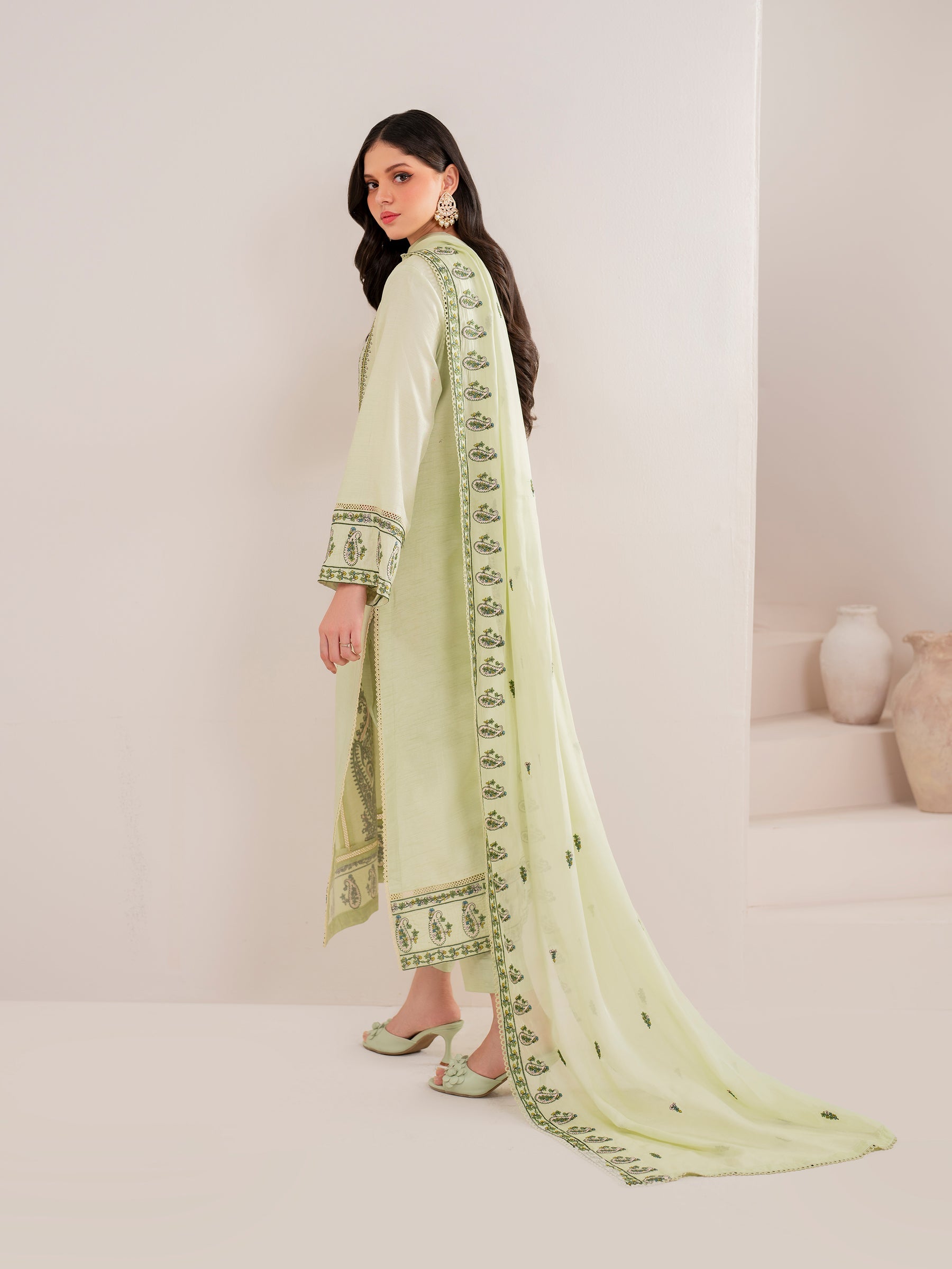 GARNET-3PC DHANAK EMBROIDERED SHIRT WITH DHANAK EMBROIDERED SHAWL AND TROUSER-BIC-4167