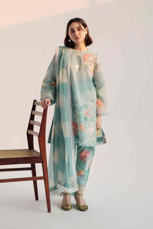 ZARA SHAHJAHAN-3PC LAWN PRINTED EMBROIDERED SHIRT CHIFFON  PRINTED DUAPTTA AND TROUSER -BIC-2509