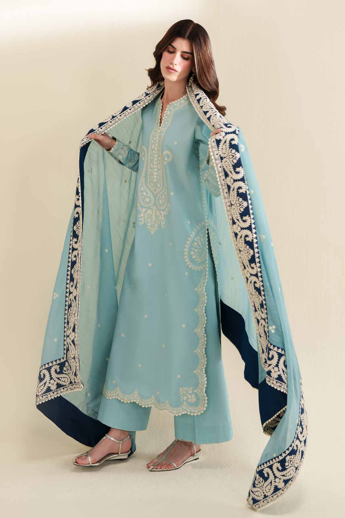 ZAIB-3PC LAWN EMBROIDERED SHIRT WITH CHIFFON EMB DUPATTA AND TROUSER-BIC-4916