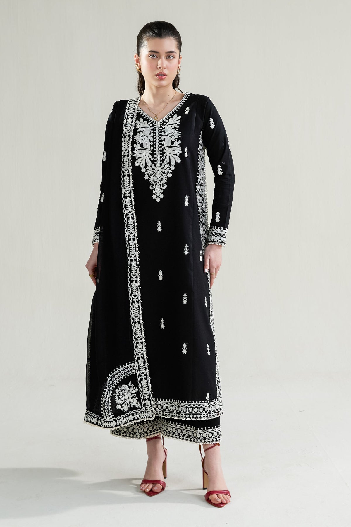 ZAIB-3PC LAWN EMBROIDERED SHIRT WITH KHADDI NET EMBROIDERED DUPATTA AND TROUSER-BIC-4778