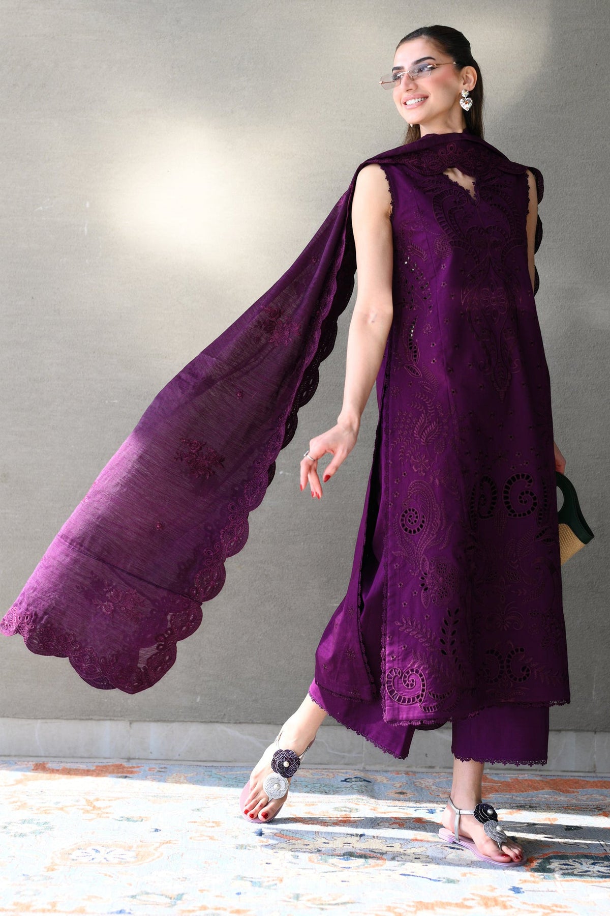 ZAIB-3PC LAWN EMBROIDERED SHIRT WITH KHADDI NET EMBROIDERED DUPATTA AND TROUSER-4814