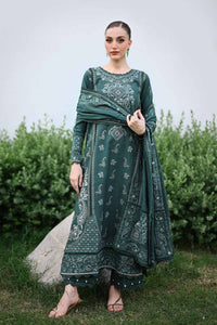 ZAIB-3PC DHANAK EMBROIDERED SHIRT WITH DHANAK EMBROIDERED SHAWL AND TROUSER-BIC-5042