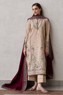 ZAIB-3PC DHANAK EMBROIDERED SHIRT WITH DHANAK EMBROIDERED SHAWL AND TROUSER-BIC-