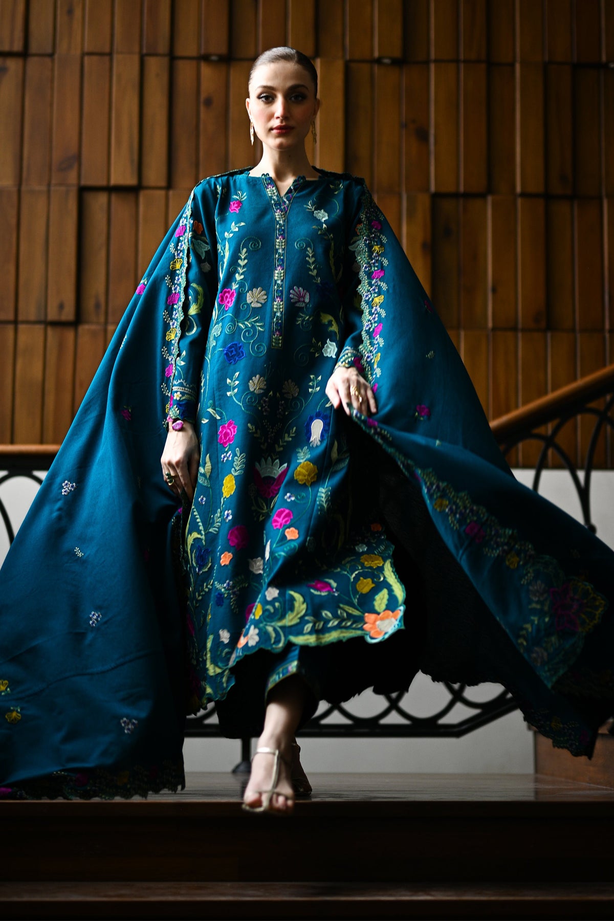 ZAIB-3PC DHANAK EMBROIDERED SHIRT WITH DHANAK EMBROIDERED SHAWL AND TROUSER-BIC-4370