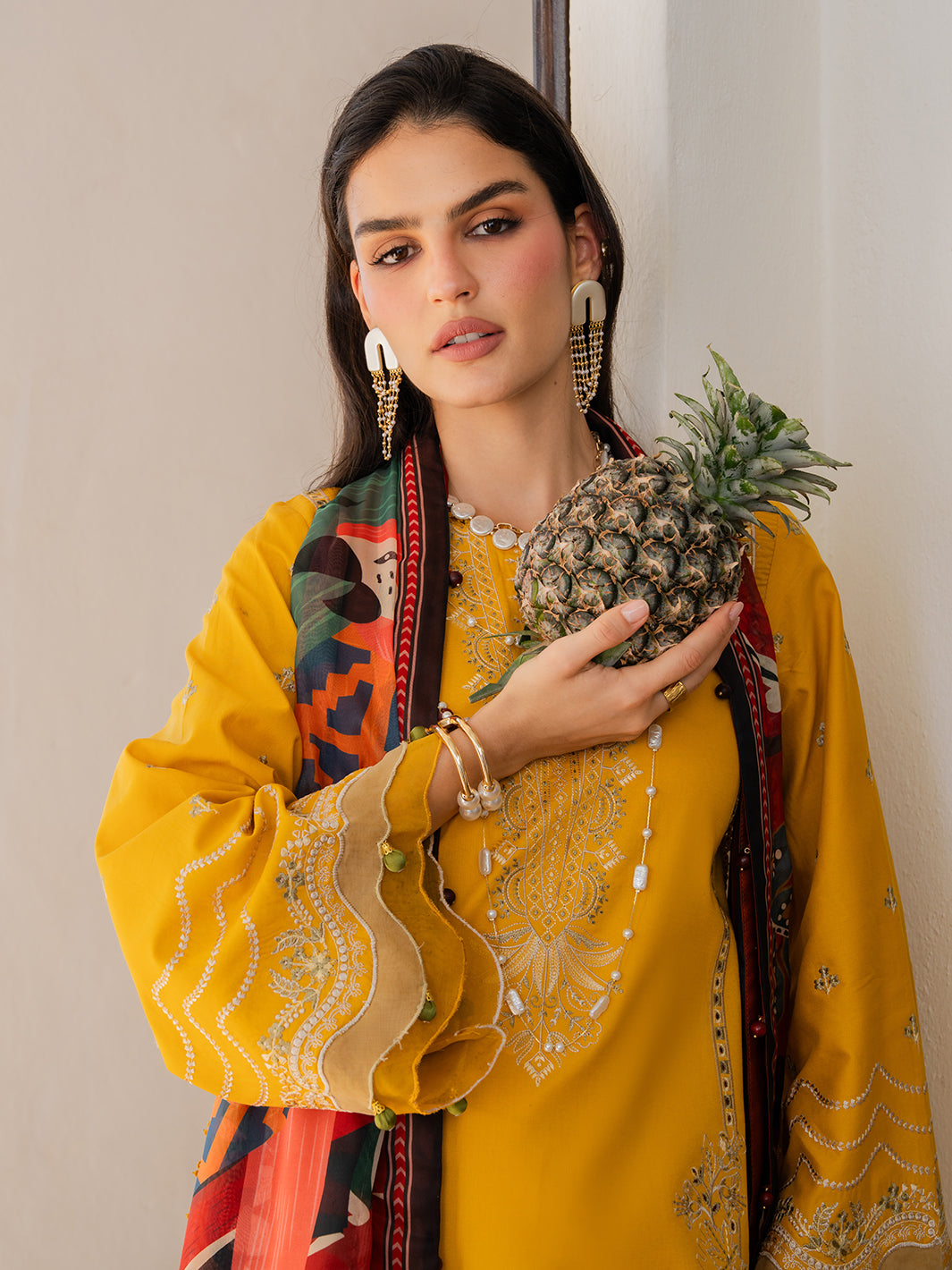 IZEL-3PC LAWN EMBROIDERED SHIRT WITH CHIFFON PRINT DUPATTA AND EMB TROUSER-BIC-4821