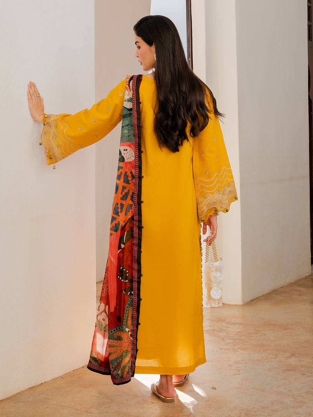 IZEL-3PC LAWN EMBROIDERED SHIRT WITH CHIFFON PRINT DUPATTA AND EMB TROUSER-BIC-4821