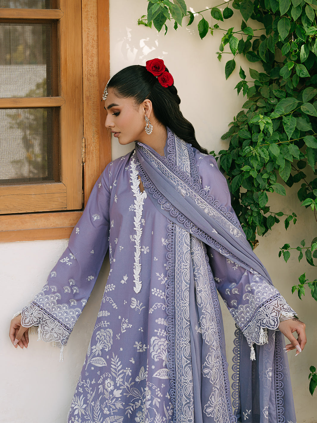 MAHNUR-3PC LAWN EMBROIDERED SHIRT WITH KHADDI NET EMBROIDERED DUPATTA AND TROUSER-BIC-4699