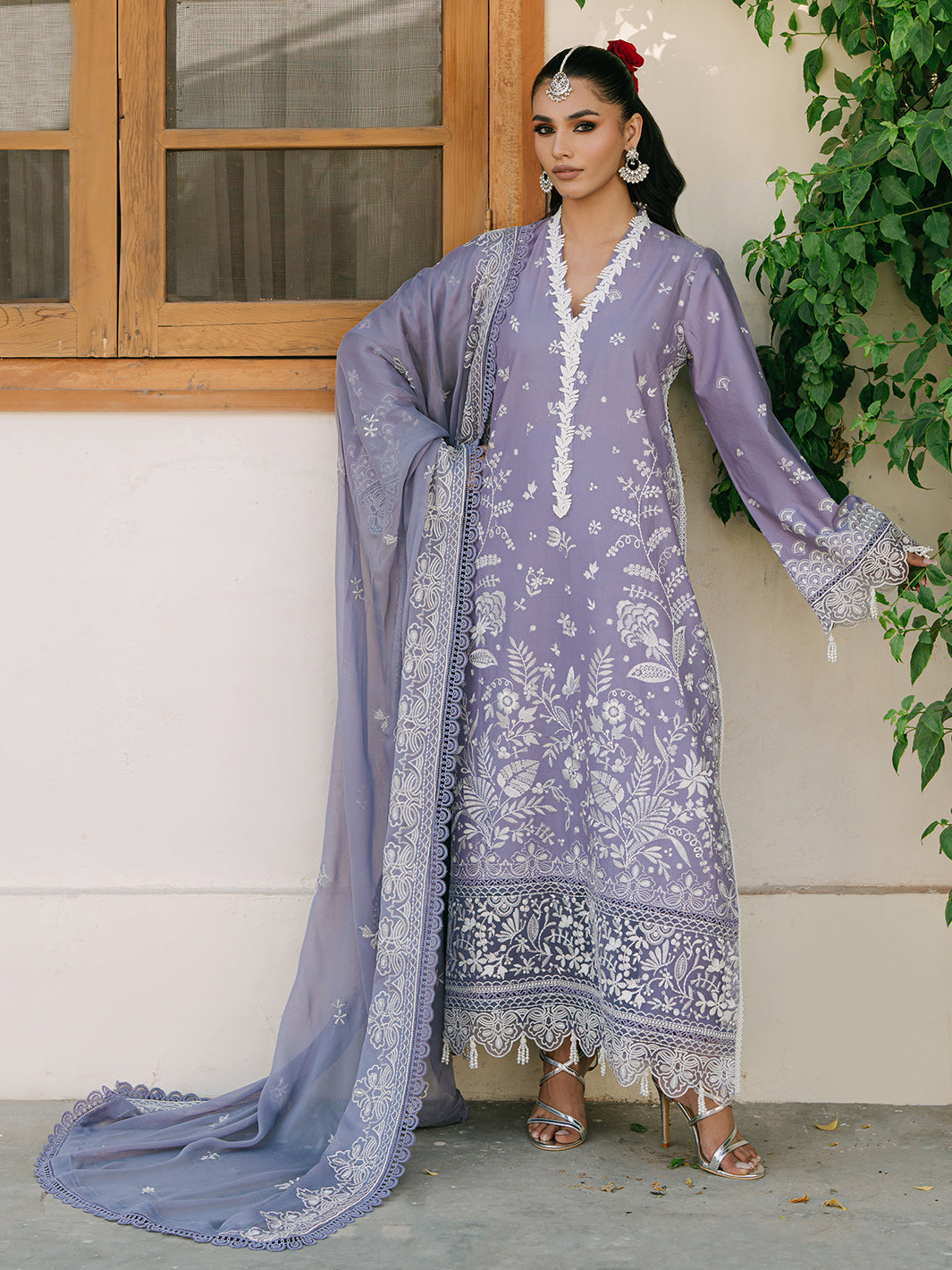 MAHNUR-3PC LAWN EMBROIDERED SHIRT WITH KHADDI NET EMBROIDERED DUPATTA AND TROUSER-BIC-4699