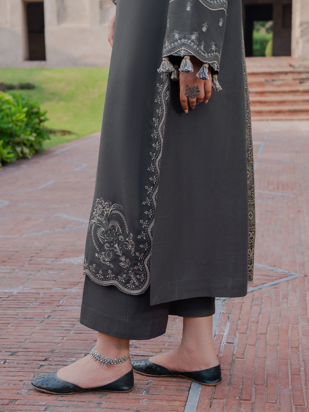 IZEL-3PC DHANAK EMBROIDERED SHIRT WITH COURTRAI PRINTED SHAWL & TROUSER-BIC-4359