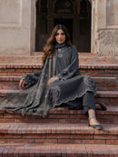 IZEL-3PC DHANAK EMBROIDERED SHIRT WITH COURTRAI PRINTED SHAWL & TROUSER-BIC-4359