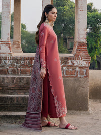 IZEL-3PC DHANAK EMBROIDERED SHIRT WITH COURTRAI PRINTED SHAWL & TROUSER-BIC-4356