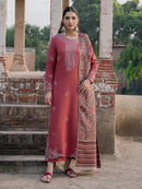 IZEL-3PC DHANAK EMBROIDERED SHIRT WITH COURTRAI PRINTED SHAWL & TROUSER-BIC-4356