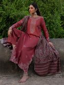 IZEL-3PC DHANAK EMBROIDERED SHIRT WITH COURTRAI PRINTED SHAWL & TROUSER-BIC-4356