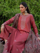 IZEL-3PC DHANAK EMBROIDERED SHIRT WITH COURTRAI PRINTED SHAWL & TROUSER-BIC-4356