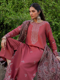 IZEL-3PC DHANAK EMBROIDERED SHIRT WITH COURTRAI PRINTED SHAWL & TROUSER-BIC-4356