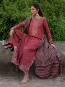 IZEL-3PC DHANAK EMBROIDERED SHIRT WITH COURTRAI PRINTED SHAWL & TROUSER-BIC-4356