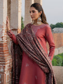 IZEL-3PC DHANAK EMBROIDERED SHIRT WITH COURTRAI PRINTED SHAWL & TROUSER-BIC-4356