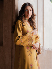 IZEL-3PC KARANDI EMBROIDERED SHIRT WITH PASHMINA WOOL SHAWL & KARANDI TROUSER-BIC-4355