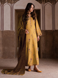 IZEL-3PC KARANDI EMBROIDERED SHIRT WITH PASHMINA WOOL SHAWL & KARANDI TROUSER-BIC-4355