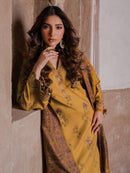 IZEL-3PC KARANDI EMBROIDERED SHIRT WITH PASHMINA WOOL SHAWL & KARANDI TROUSER-BIC-4355