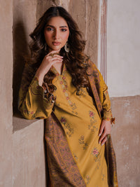 IZEL-3PC KARANDI EMBROIDERED SHIRT WITH PASHMINA WOOL SHAWL & KARANDI TROUSER-BIC-4355