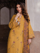 IZEL-3PC KARANDI EMBROIDERED SHIRT WITH PASHMINA WOOL SHAWL & KARANDI TROUSER-BIC-4355