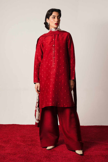 ZARASHAHJAHAN-3PC DHANAK EMBROIDERED SHIRT WITH COUTRAI WOOL PRINTED SHAWL AND DHANAK TROUSER-BIC-1249