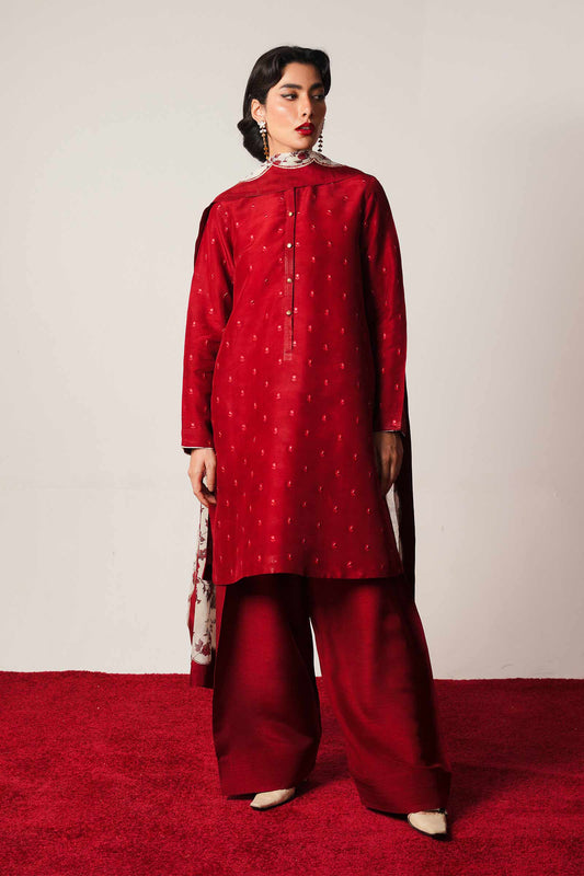 ZARASHAHJAHAN-3PC DHANAK EMBROIDERED SHIRT WITH COUTRAI WOOL PRINTED SHAWL AND DHANAK TROUSER-BIC-1249