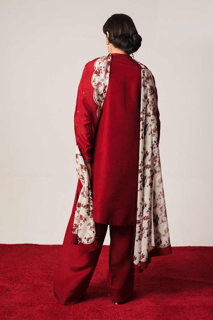 ZARASHAHJAHAN-3PC DHANAK EMBROIDERED SHIRT WITH COUTRAI WOOL PRINTED SHAWL AND DHANAK TROUSER-BIC-1249