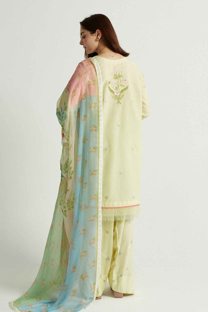 ZARASHAHJAHAN-3PC LAWN EMBROIDERED SHIRT WITH MONARK PRINT DUPATTA & EMB TROUSER-BIC-3519