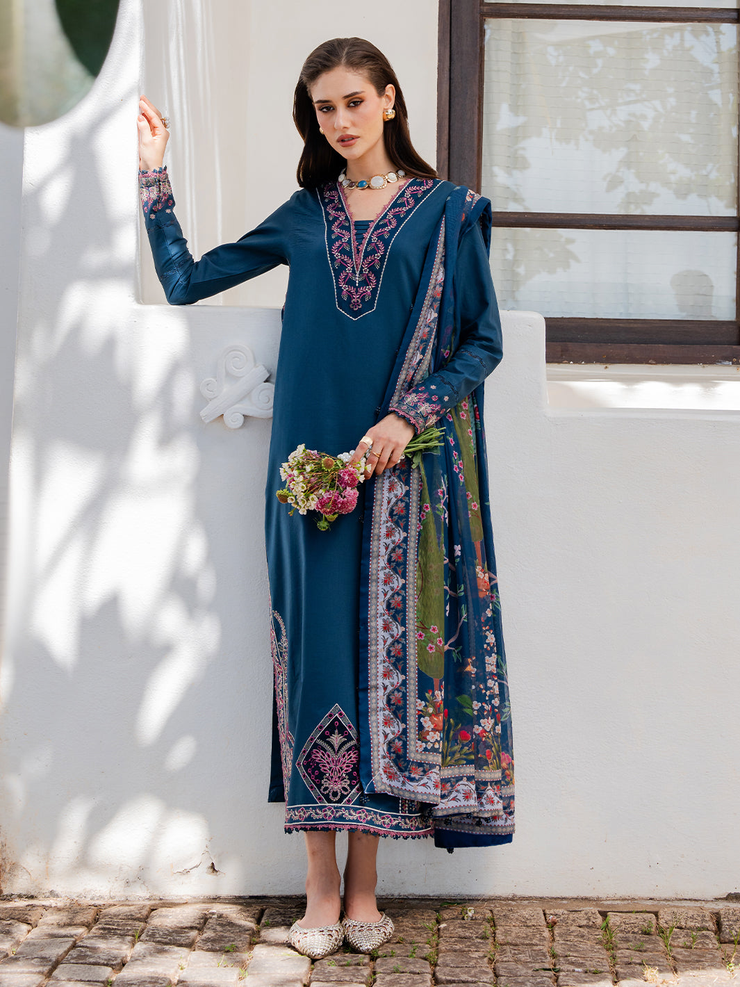 IZEL-3PC LAWN EMBROIDERED SHIRT WITH CHIFFON PRINTED DUPATTA AND TROUSER-BIC-4846