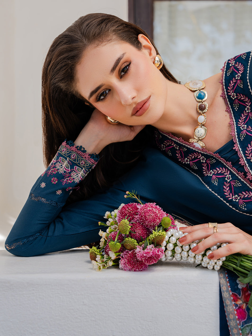 IZEL-3PC LAWN EMBROIDERED SHIRT WITH CHIFFON PRINTED DUPATTA AND TROUSER-BIC-4846