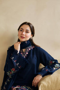 ZARA SHAH JAHAN-3PC DHANAK EMBROIDERED SHIRT WITH DHANAK EMBROIDERED SHAWL AND EMB TROUSER-BIC-4221