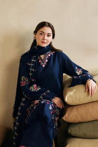 ZARA SHAH JAHAN-3PC DHANAK EMBROIDERED SHIRT WITH DHANAK EMBROIDERED SHAWL AND EMB TROUSER-BIC-4221