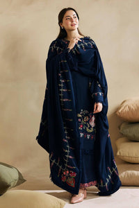 ZARA SHAH JAHAN-3PC DHANAK EMBROIDERED SHIRT WITH DHANAK EMBROIDERED SHAWL AND EMB TROUSER-BIC-4221