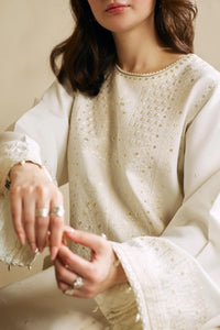 ZARA SHAH JAHAN-3PC DHANAK EMBROIDERED SHIRT WITH DHANAK EMBROIDERED SHAWL & EMB TROUSER-BIC-4010