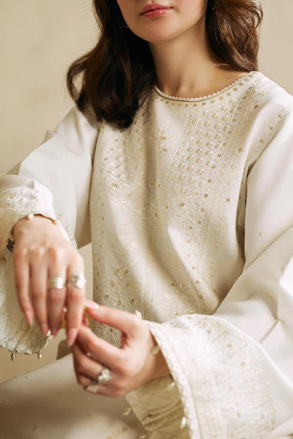 ZARA SHAH JAHAN-3PC DHANAK EMBROIDERED SHIRT WITH DHANAK EMBROIDERED SHAWL & EMB TROUSER-BIC-4010