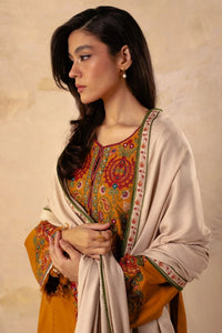ZARA SHAH JAHAN-3PC DHANAK EMBROIDERED SHIRT WITH DHANAK EMBROIDERED SHAWL AND EMB TROUSER -BIC-4009