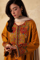 ZARA SHAH JAHAN-3PC DHANAK EMBROIDERED SHIRT WITH DHANAK EMBROIDERED SHAWL AND EMB TROUSER -BIC-4009