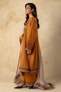 ZARA SHAH JAHAN-3PC DHANAK EMBROIDERED SHIRT WITH DHANAK EMBROIDERED SHAWL AND EMB TROUSER -BIC-4009
