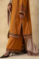ZARA SHAH JAHAN-3PC DHANAK EMBROIDERED SHIRT WITH DHANAK EMBROIDERED SHAWL AND EMB TROUSER -BIC-4009
