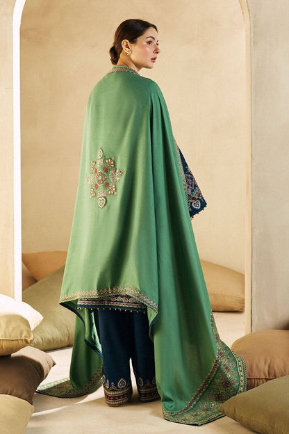 ZARA SHAH JAHAN- 3PC DHANAK EMBROIDERED SHIRT WITH DHANAK EMBROIDERED SHAWL AND EMB TROUSER-BIC-4211