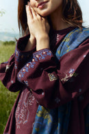 ZARA SHAH JAHAN-3PC DHANAK EMBROIDERED SHIRT WITH COURTRAI WOOL PRINTED SHAWL AND TROUSER-BIC-4045