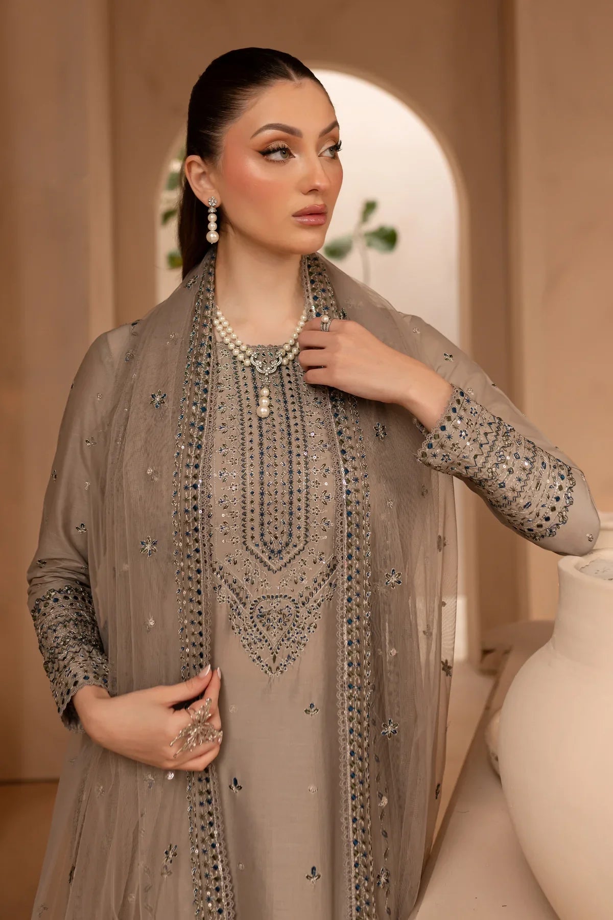 BATIK-3PC LAWN EMBROIDERED SHIRT WITH  ORGANZA EMBROIDERED DUPATTA AND EMBROIDERED  TROUSER-BIC-3692