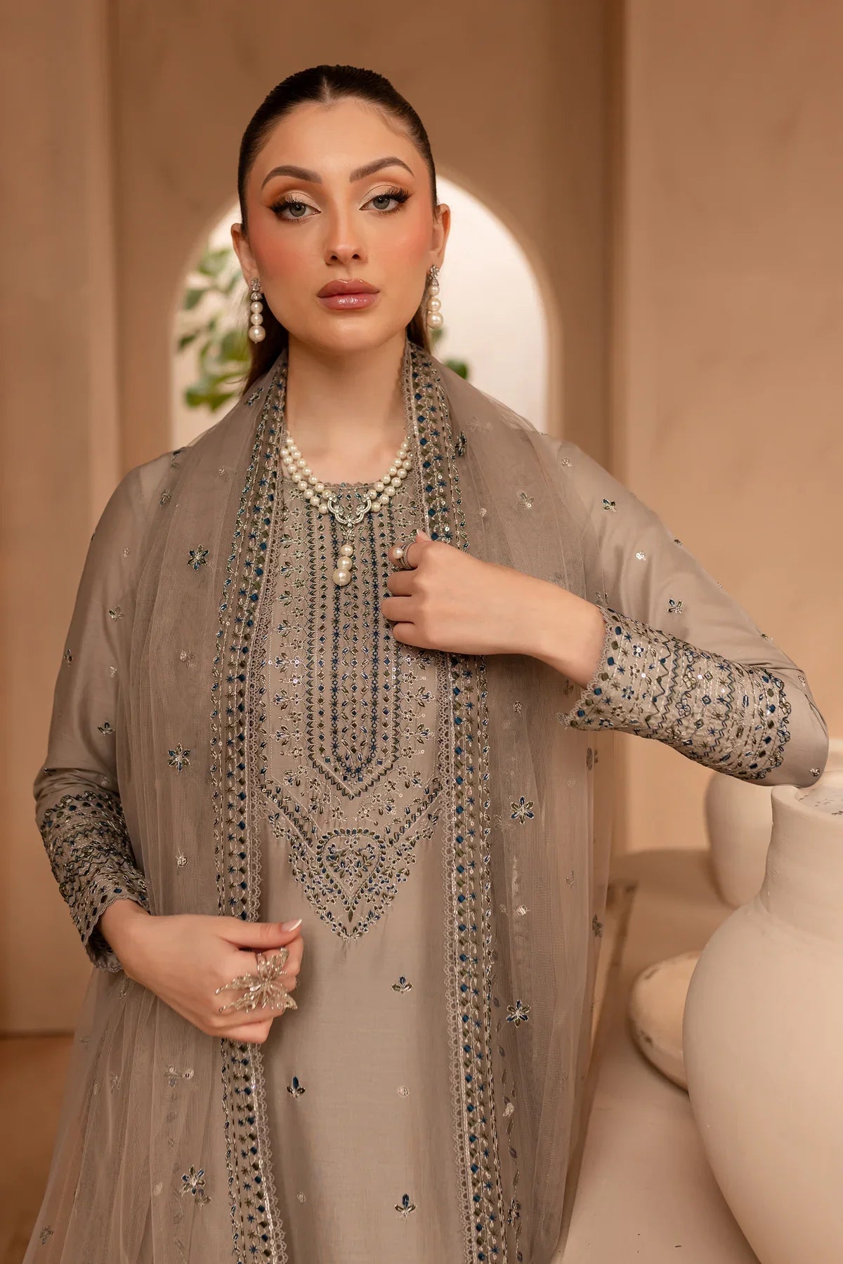 BATIK-3PC LAWN EMBROIDERED SHIRT WITH  ORGANZA EMBROIDERED DUPATTA AND EMBROIDERED  TROUSER-BIC-3692
