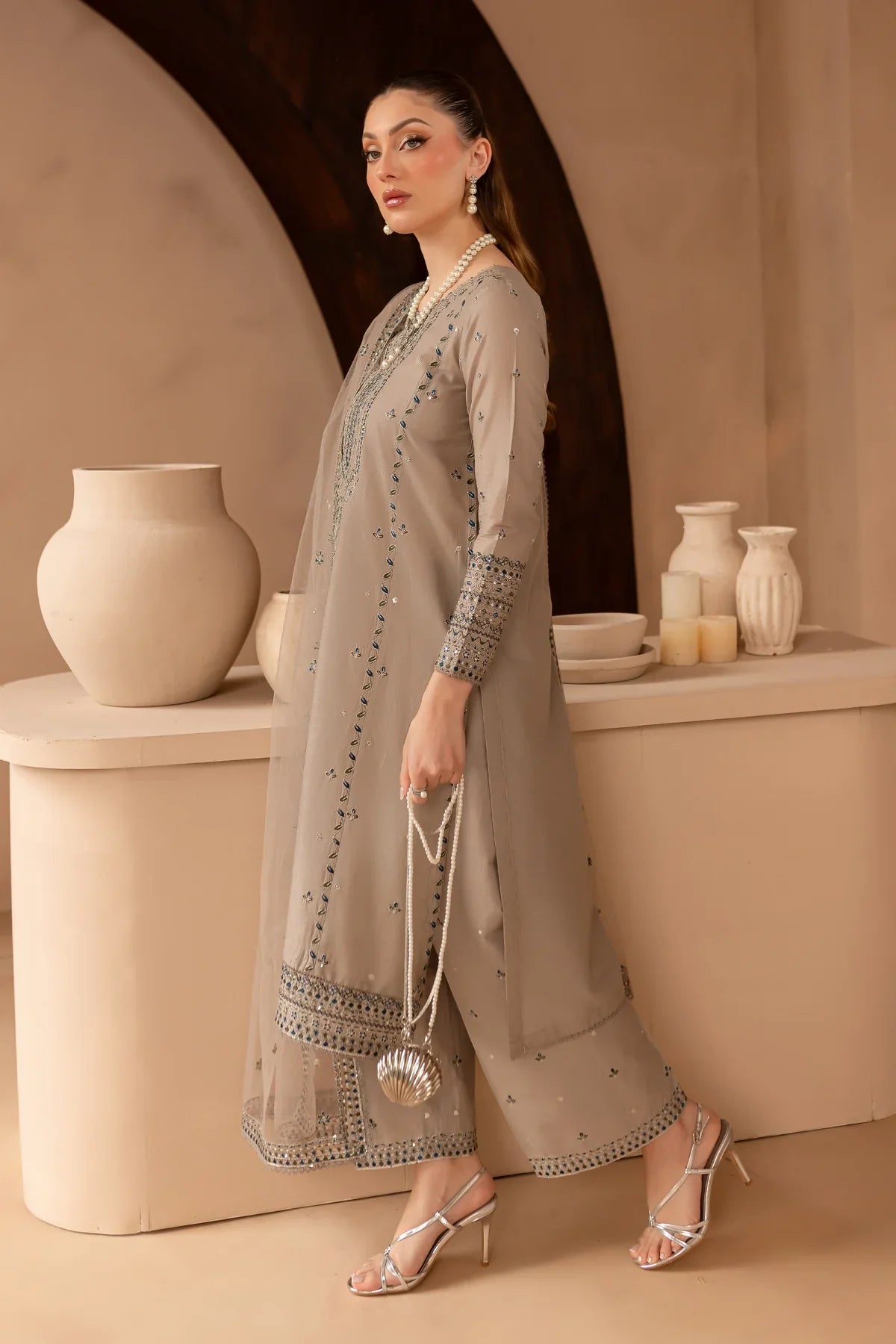 BATIK-3PC LAWN EMBROIDERED SHIRT WITH  ORGANZA EMBROIDERED DUPATTA AND EMBROIDERED  TROUSER-BIC-3692