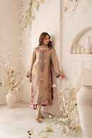 VINTAGE-3PC DHANAK EMBROIDERED SHIRT WITH TYE & DYE CHIFFON  DUPATTA AND TROUSER-BIC-4169