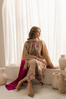 VINTAGE-3PC DHANAK EMBROIDERED SHIRT WITH TYE & DYE CHIFFON  DUPATTA AND TROUSER-BIC-4169
